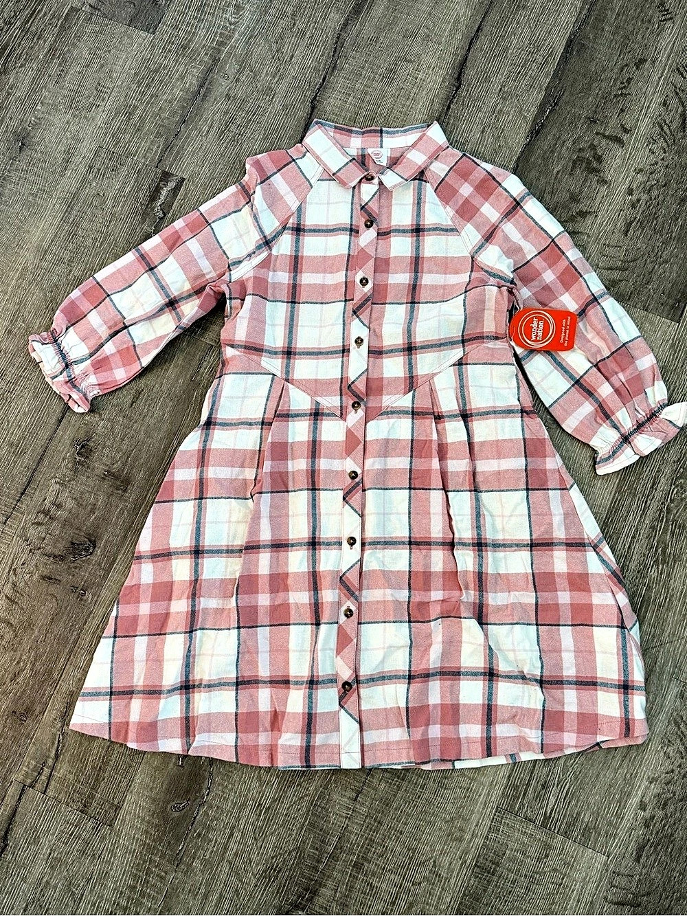 Wonder Nation Girls Plaid Shirt Dress Pink & White XL NWT